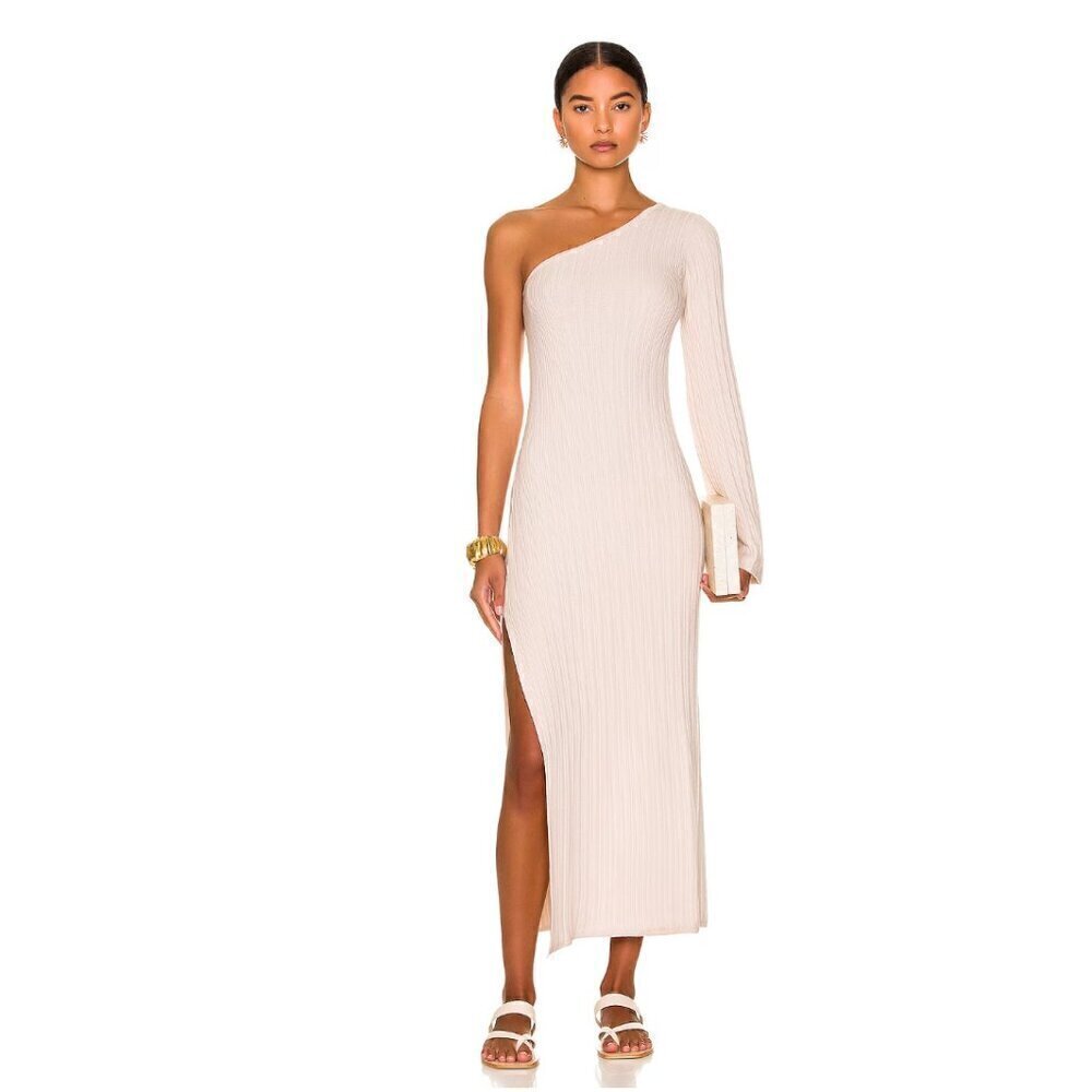 Weekend Stories Keane Ivory Knit Fitted Wool Blend Long Sleeve Dress Size M